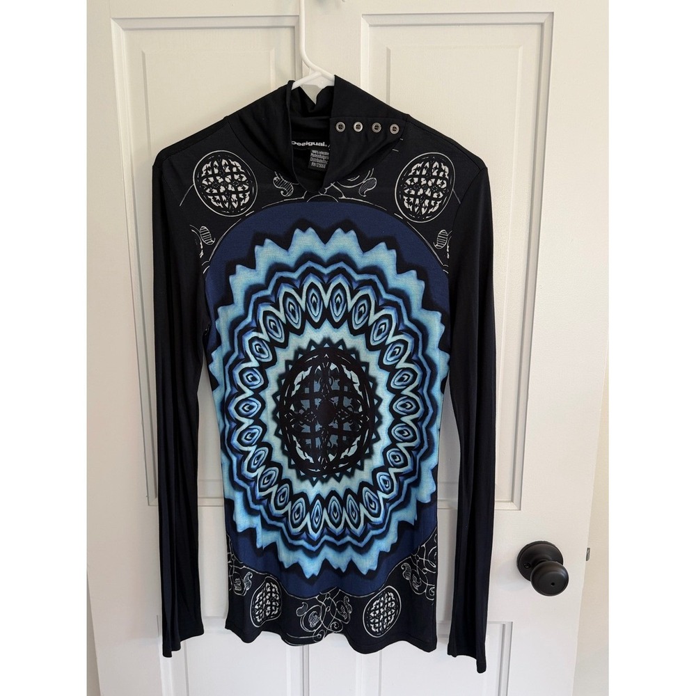 Desigual by Christian Lacroix Blue Mandala Mock Neck‎ Top Size S